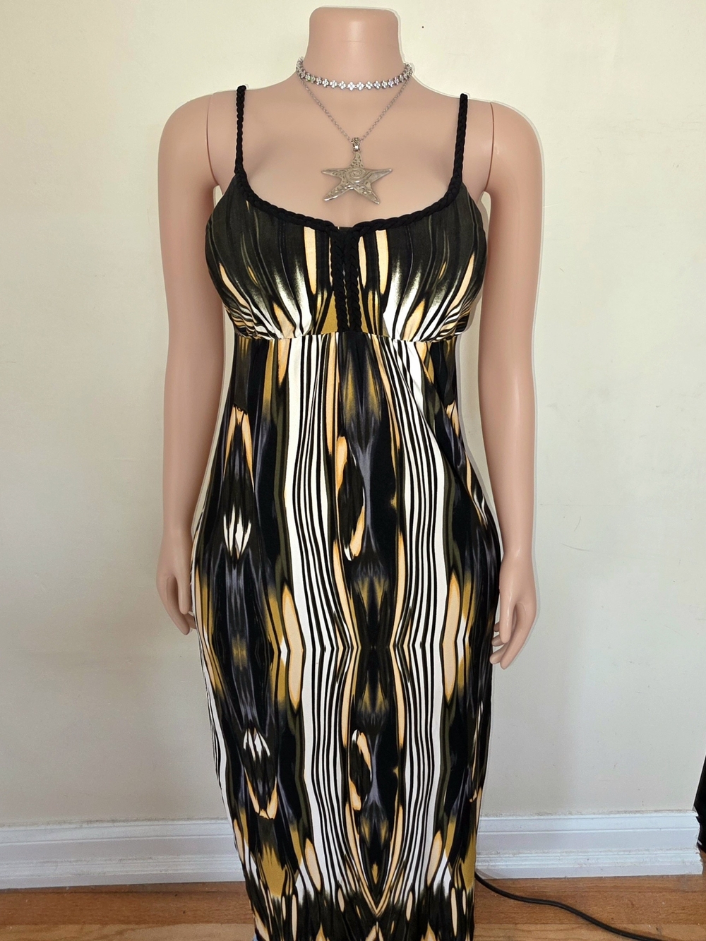 Carole Little Black, White & Yellow Patterned Maxi Dress